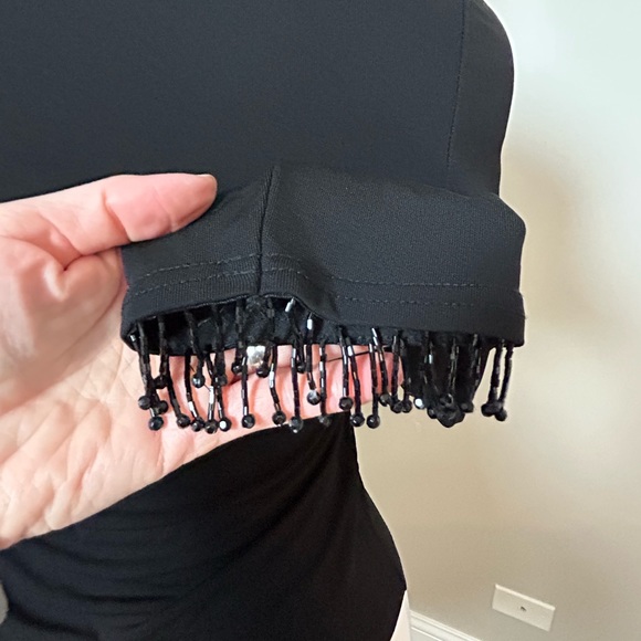 CASUAL CORNER Black Festive Fitted Beaded 3/4 Sleeve Top Size Medium - Picture 5 of 6